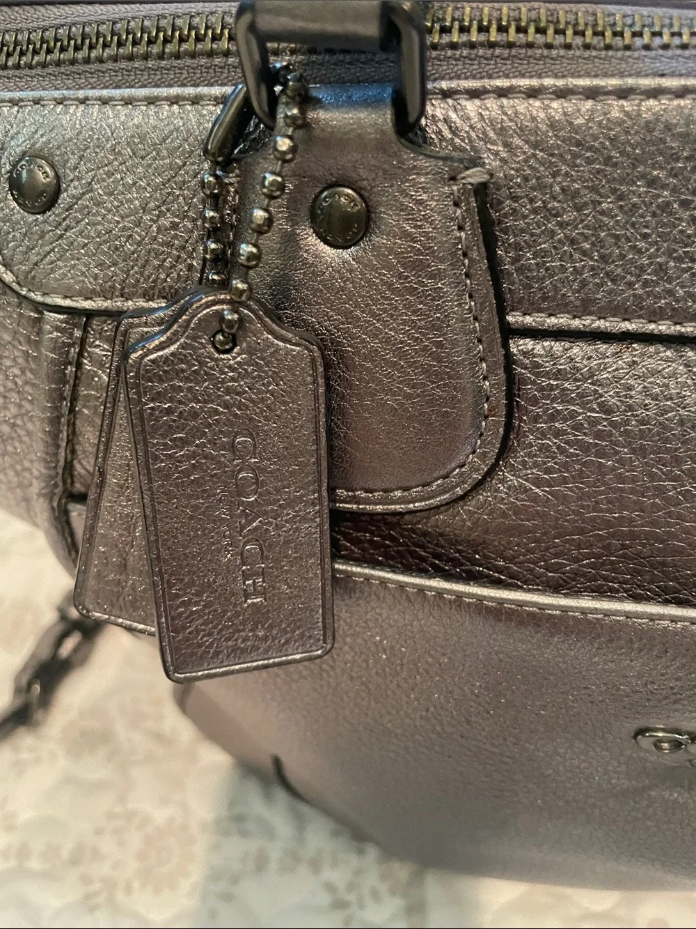 Coach Metallic Pewter Leather Shoulder Bag